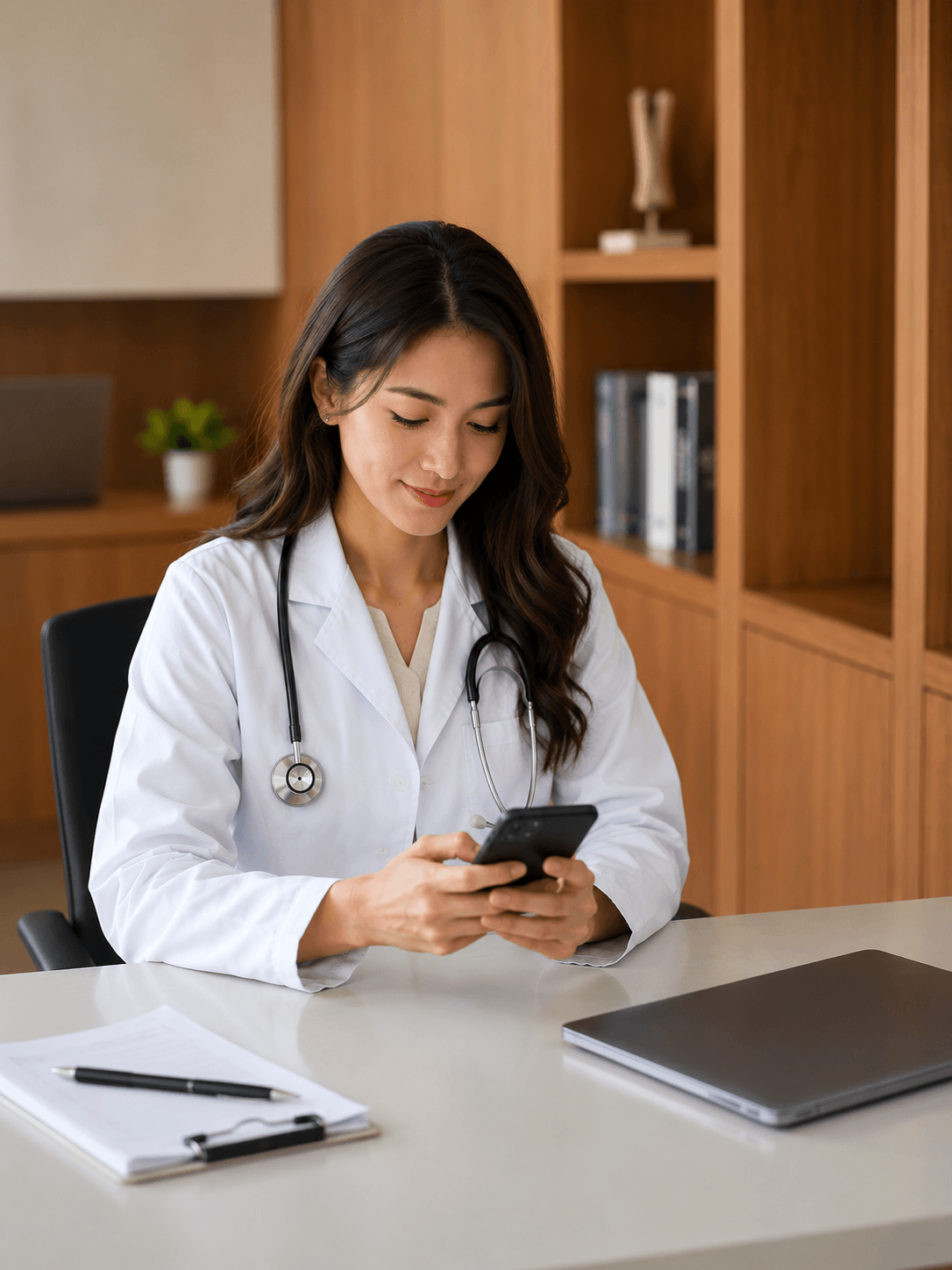 A physician checking their phone