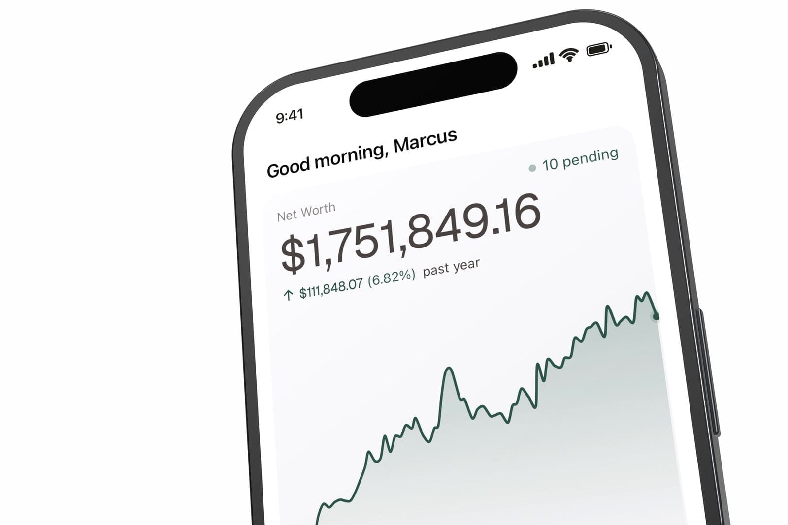 A close view of net worth and its change over the past year in the alooola app